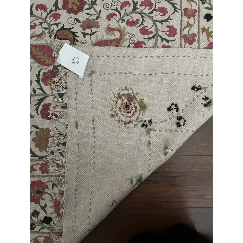 WORLD MARKET Kaza Floral Traditional Embroidered Cotton Handcrafted Area Rug 4x6 - Picture 10 of 11